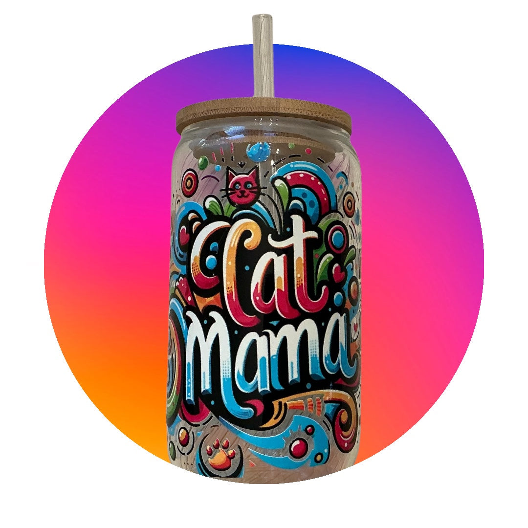 16 OZ Cat Mama Glass Tumbler
