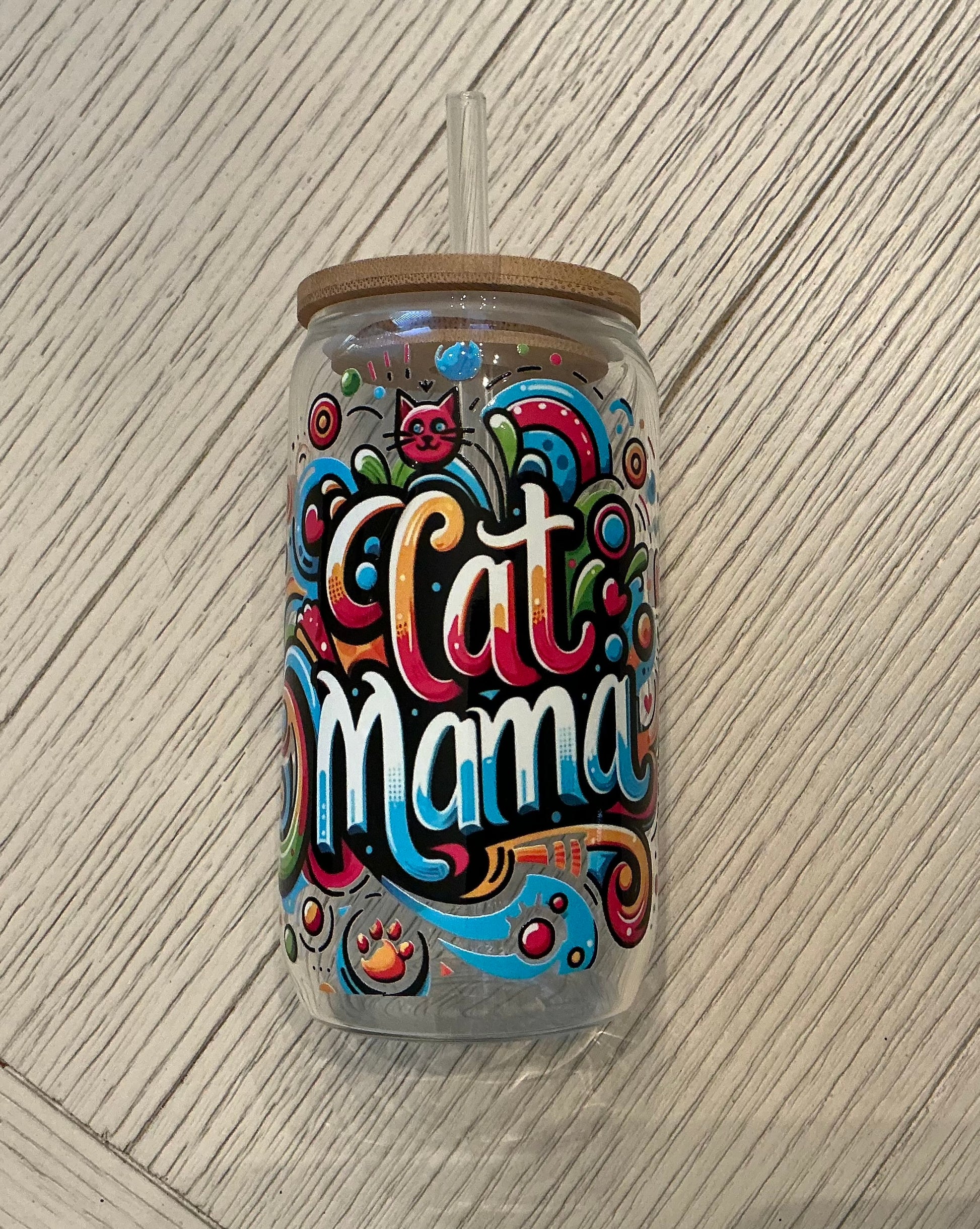 16 OZ Cat Mama Glass Tumbler